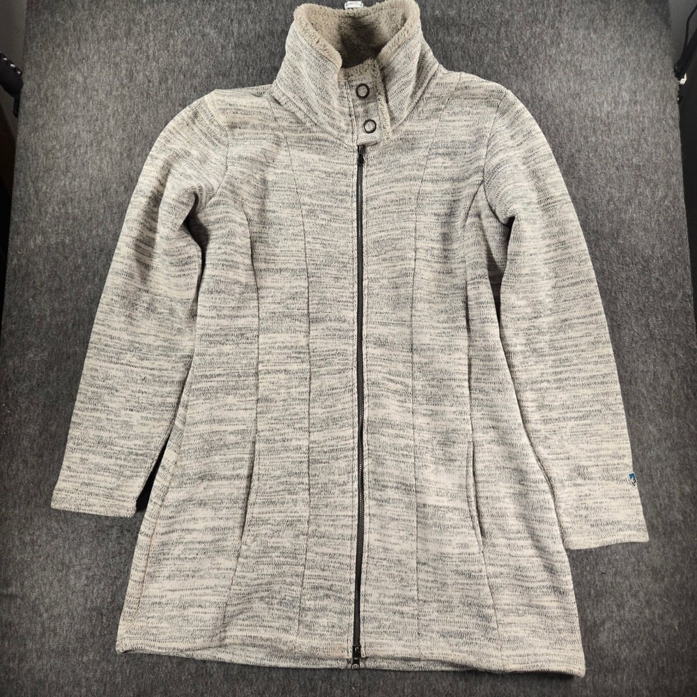 KUHL Sweater Jacket Women M Gray Fleece Lined Full Zip Longline Hiking‎